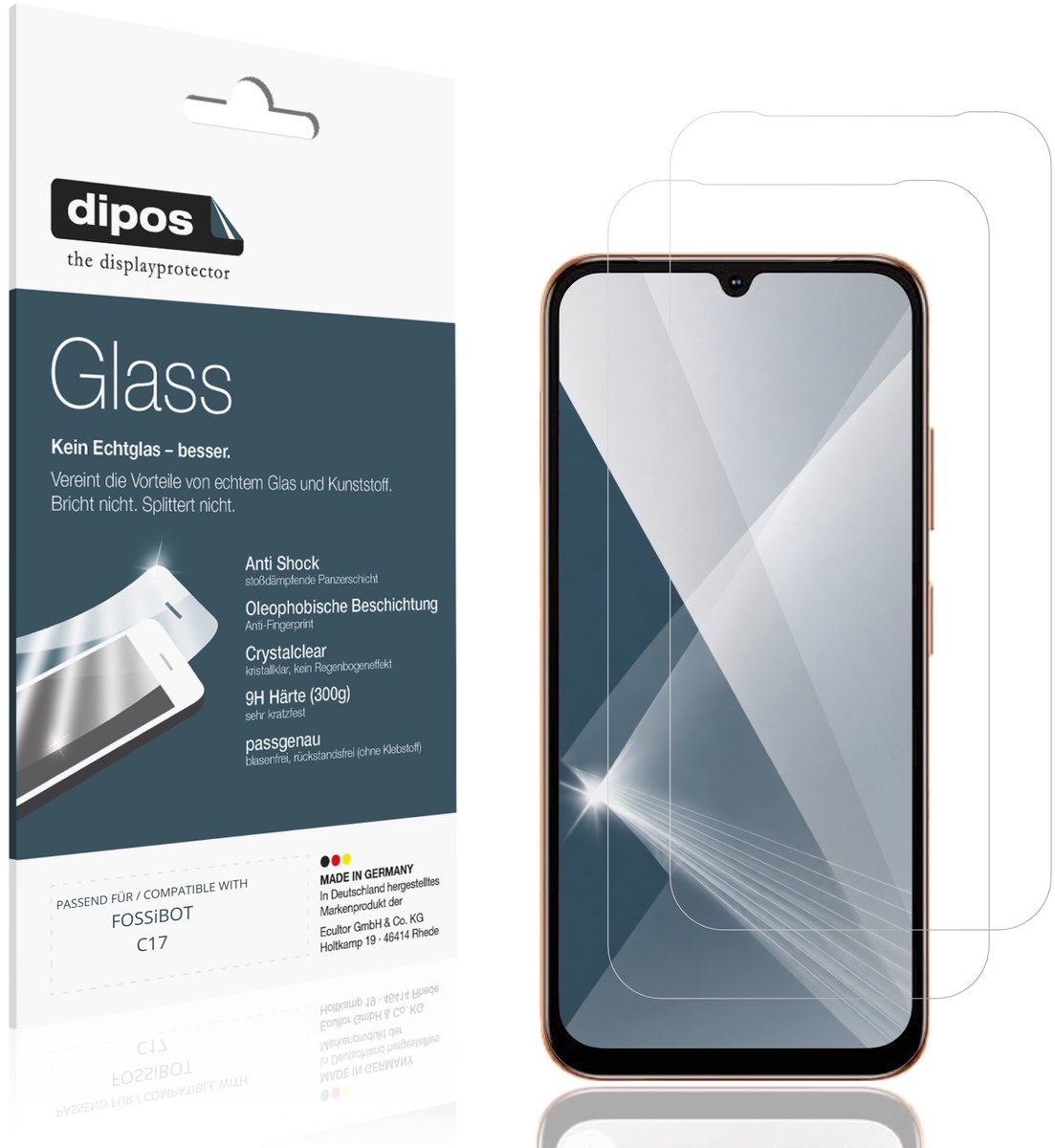 dipos – 2x Pantserfolie geschikt voor FOSSiBOT C17 | 9H Screenprotector