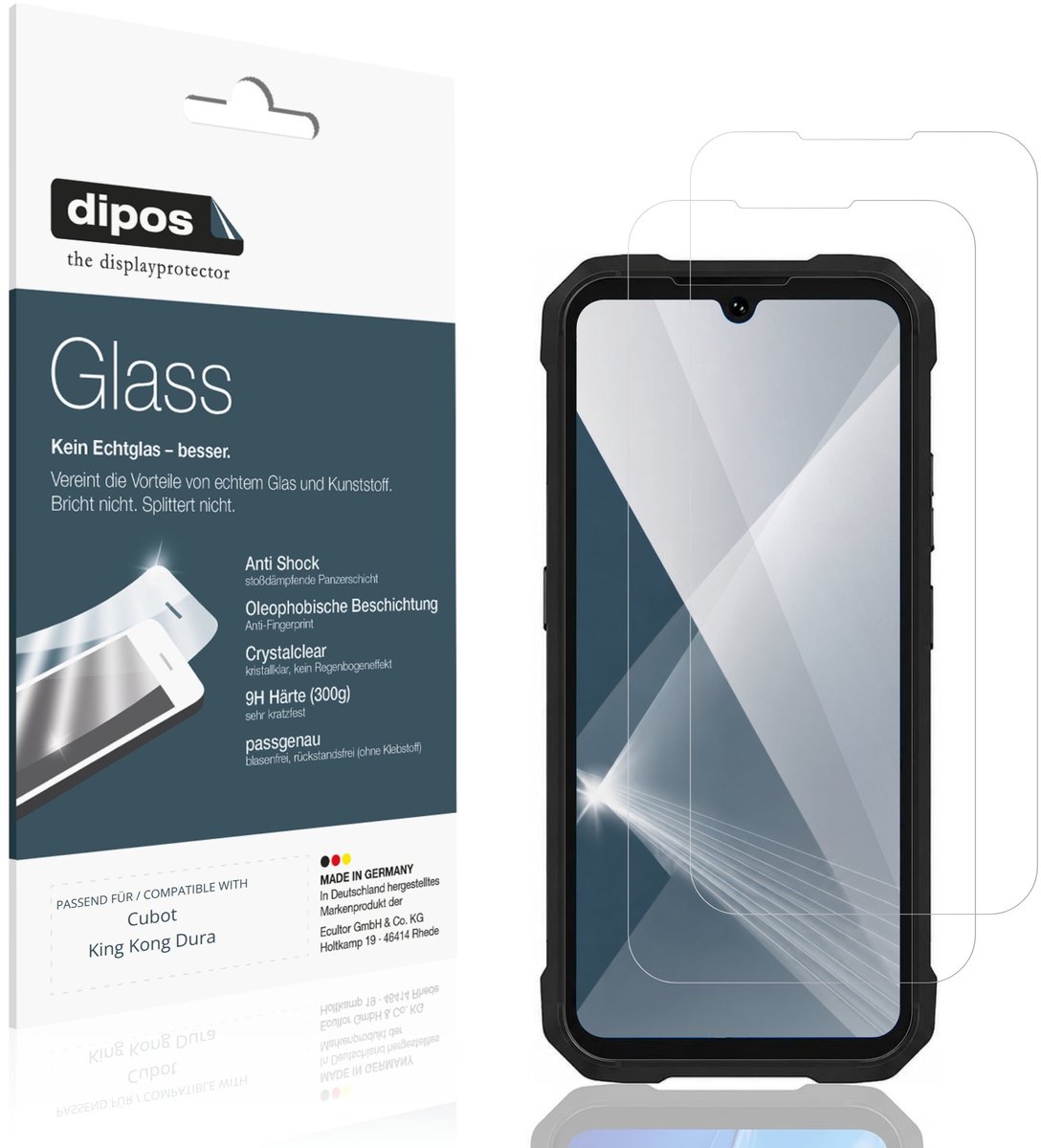 dipos – 2x Pantserfolie geschikt voor Cubot King Kong Dura | 9H Screenprotector