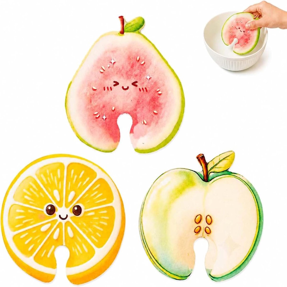 Schoonmaakborstel - Afwasspons - Fruitvormig - Krasbestendig materiaal - 3-delige set - Geschikt voor potten, pannen en het schoonmaken van de keuken