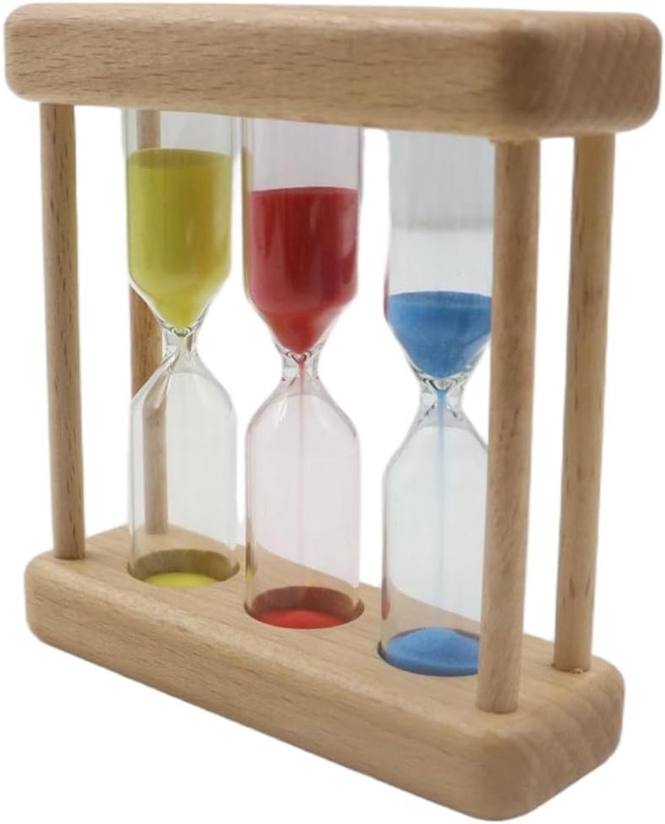 Houten Mini Zandloper voor Decoratie en Spellen in Klaslokaal en Thuis - Creatieve Tijdwaarneming in Blauw, Rood en Geel