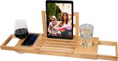 Verstelbare Badplank - Badrek 50-92 x 18 x 4 cm - Bad Plank Bamboe met Boekensteun en Tablethouder - Incl. Bekerhouders - Badrekje voor Bad - Badkamer Accessoires