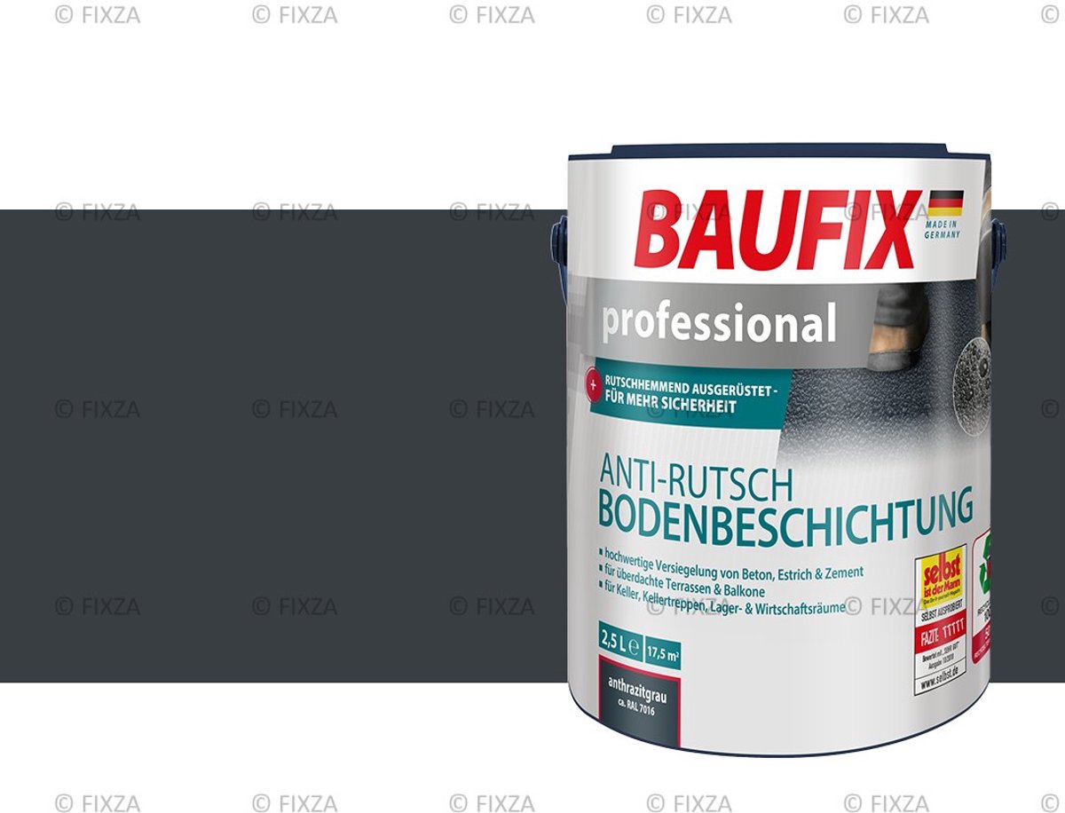 BAUFIX Anti-Slip Vloercoating – Antracietgrijs – Mat 2,5L – Betonverf voor Binnen & Buiten – Slijtvaste Antislip Vloerverf voor Kelder en Trap