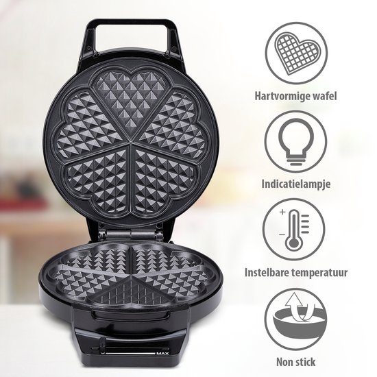 alpina Wafelmaker Hartvorm - Wafelijzer Hartvorm - Wafelmaker voor Hartwafels - Belgisch Wafelijzer 1000W - Zwart — afbeelding 2