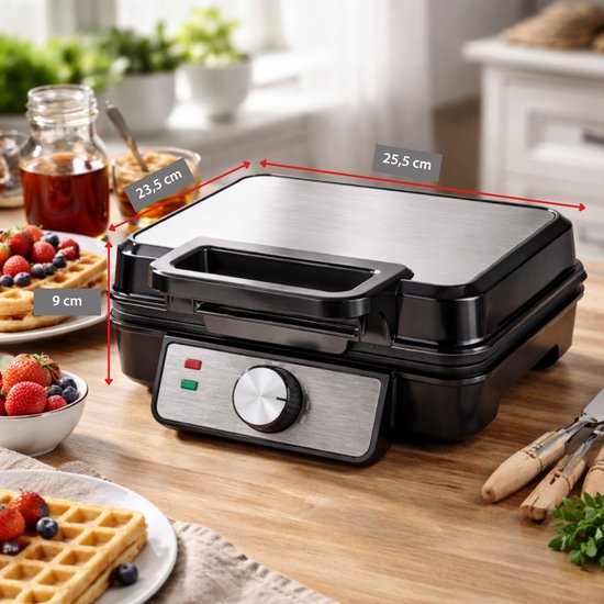 alpina Wafelijzer 1200W - Wafelijzer voor 2 Wafels met Instelbare Temperatuur - Wafelmaker met Antiaanbaklaag en Indicatielampjes - Wafel Machine voor Thuisgebruik van Alpina — afbeelding 3
