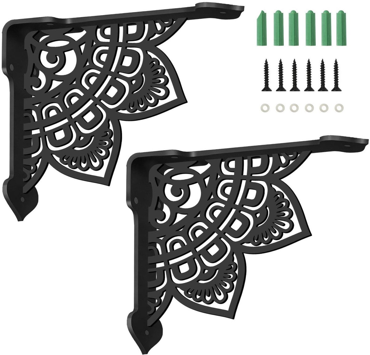 Elzusha - Set van 2 metalen beugels voor zware planken - Zwart 21 x 17,2 cm