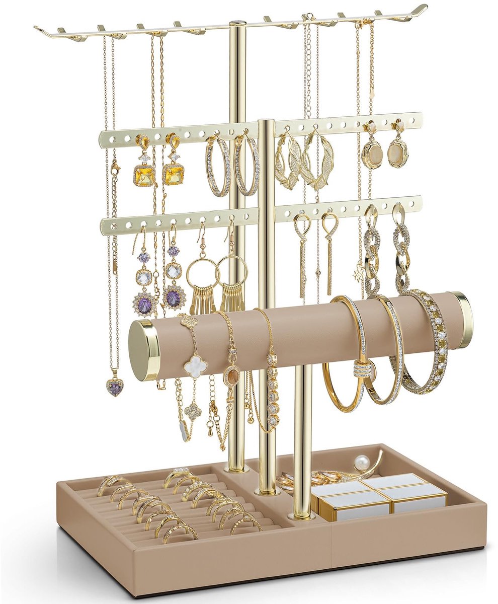 Elzusha - 4-Laags Sieradenstandaard - PU Leer Beige