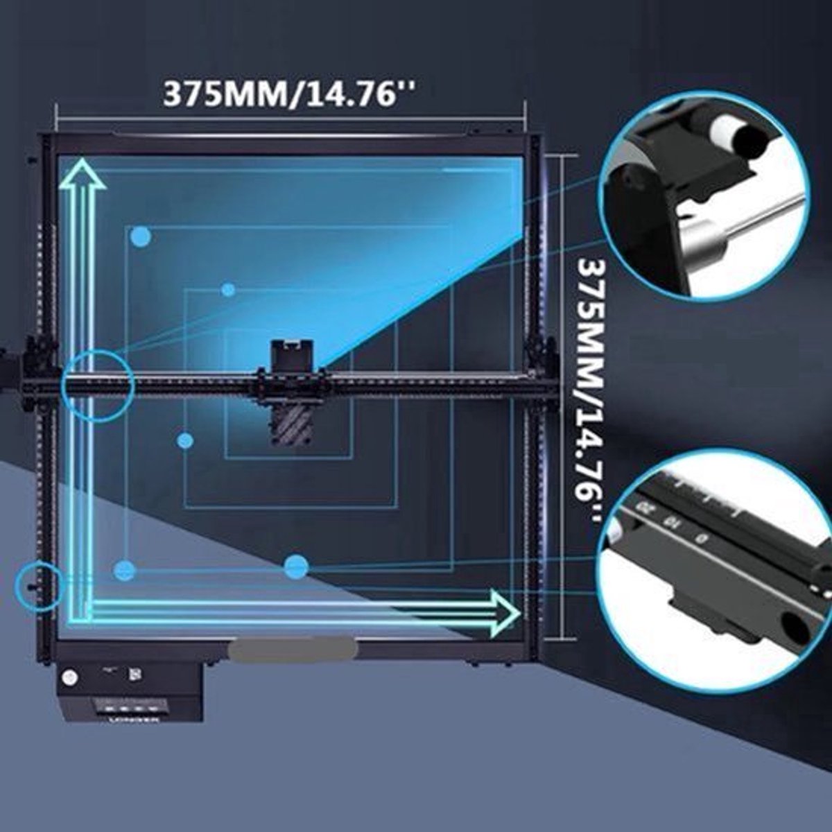 Lasergraveermachine - Graveerset - Graveerder - Graveerapparaat - 20W - 0.08x0.1mm Laser Spot - 375x375mm - Kleuren Touchscreen 32-Bit Chipset - Werkgebied