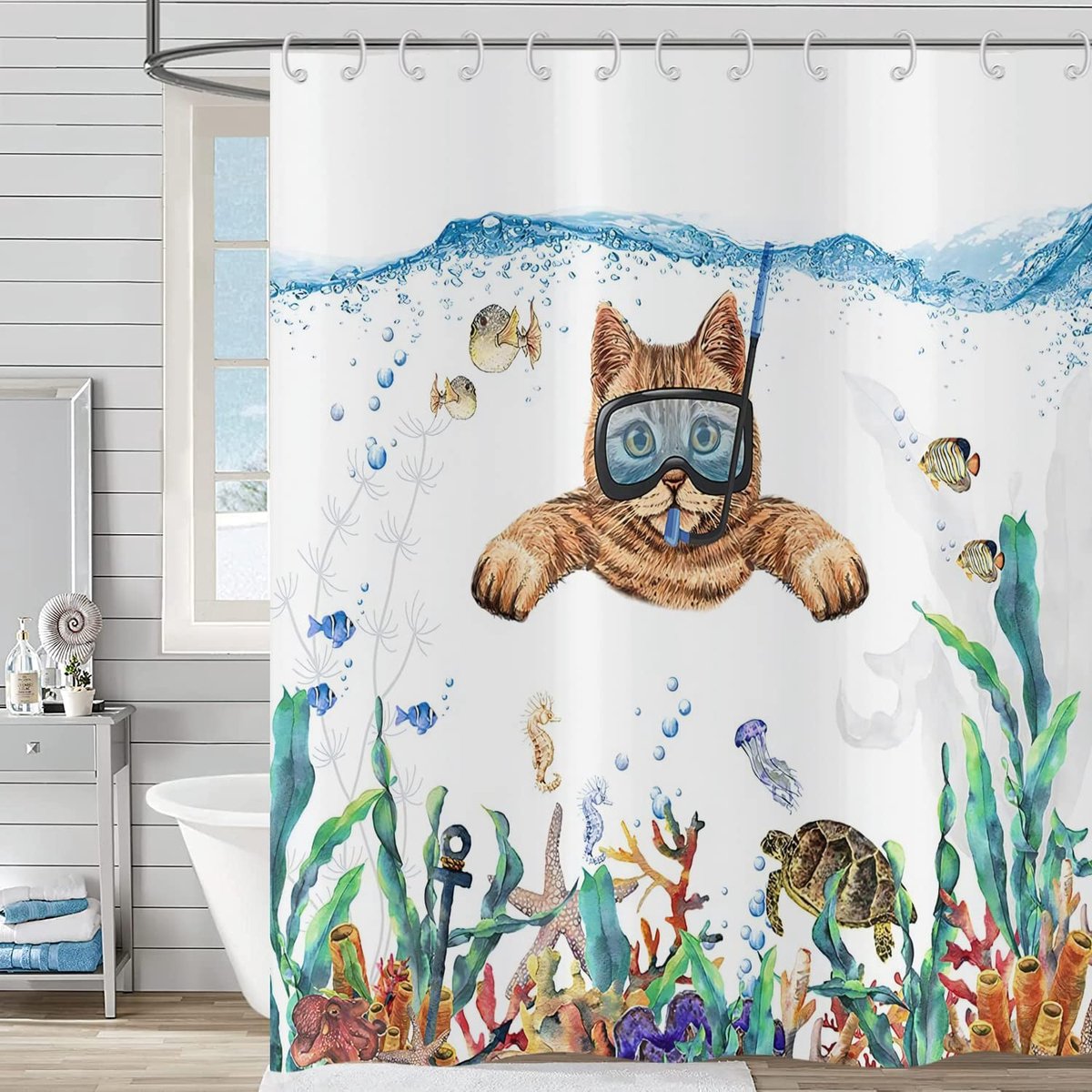 Elzusha - Schattig Douchegordijn met Dierenprint en Waterproof Functie
