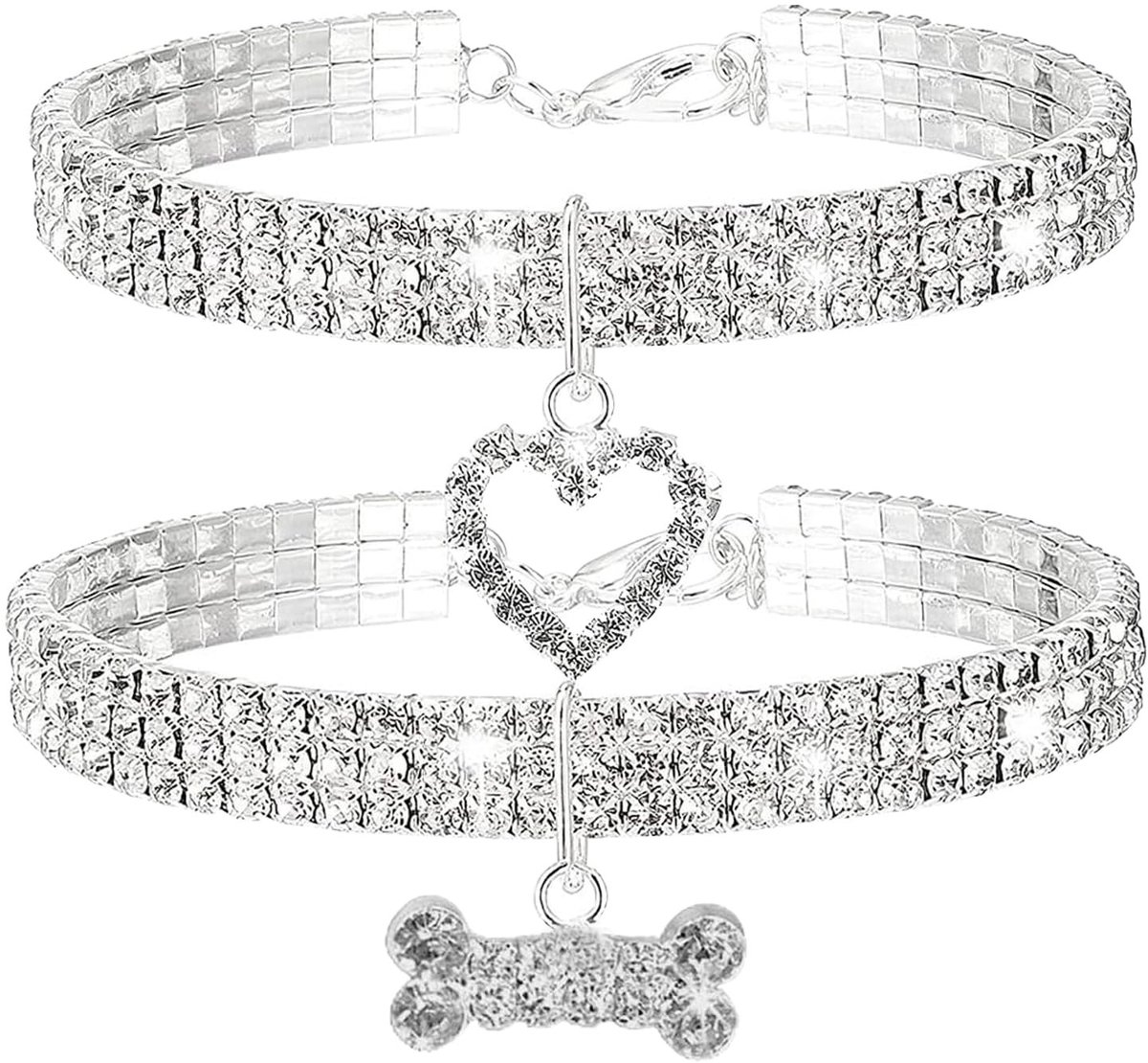 Elzusha - Hondenhalsband met Strass - Maat M - Wit