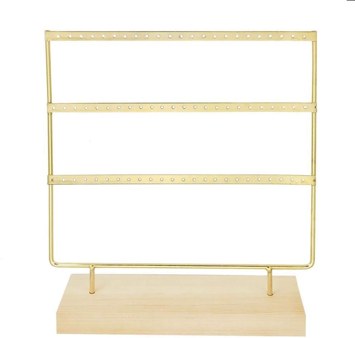 Elzusha - Sieraden Organizer - Houten en Metalen Earring Display - Vintage Stijl - Goud