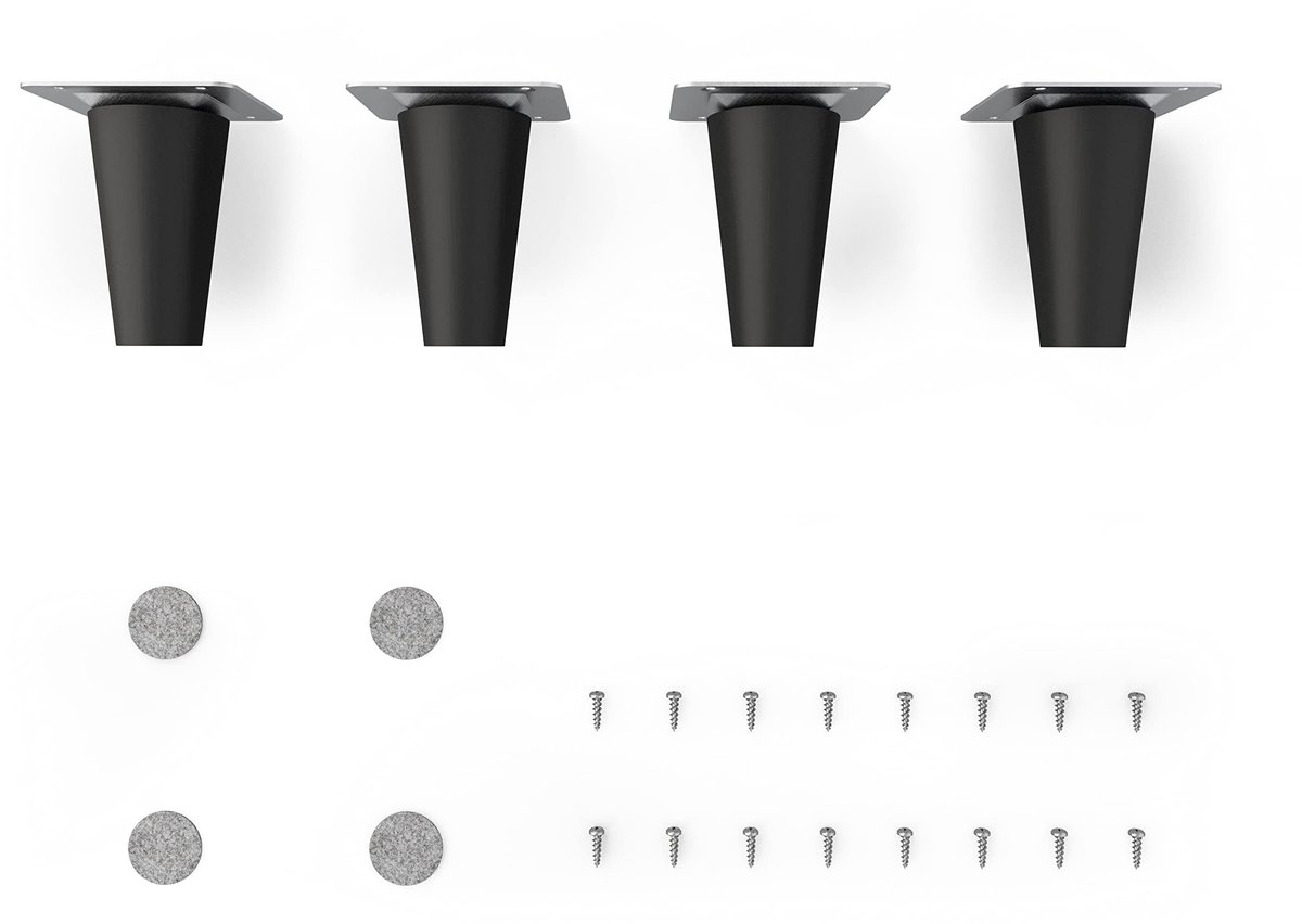 Elzusha - Set van 4 Houten Meubelpoten 8 cm Hoog Rond Zwart