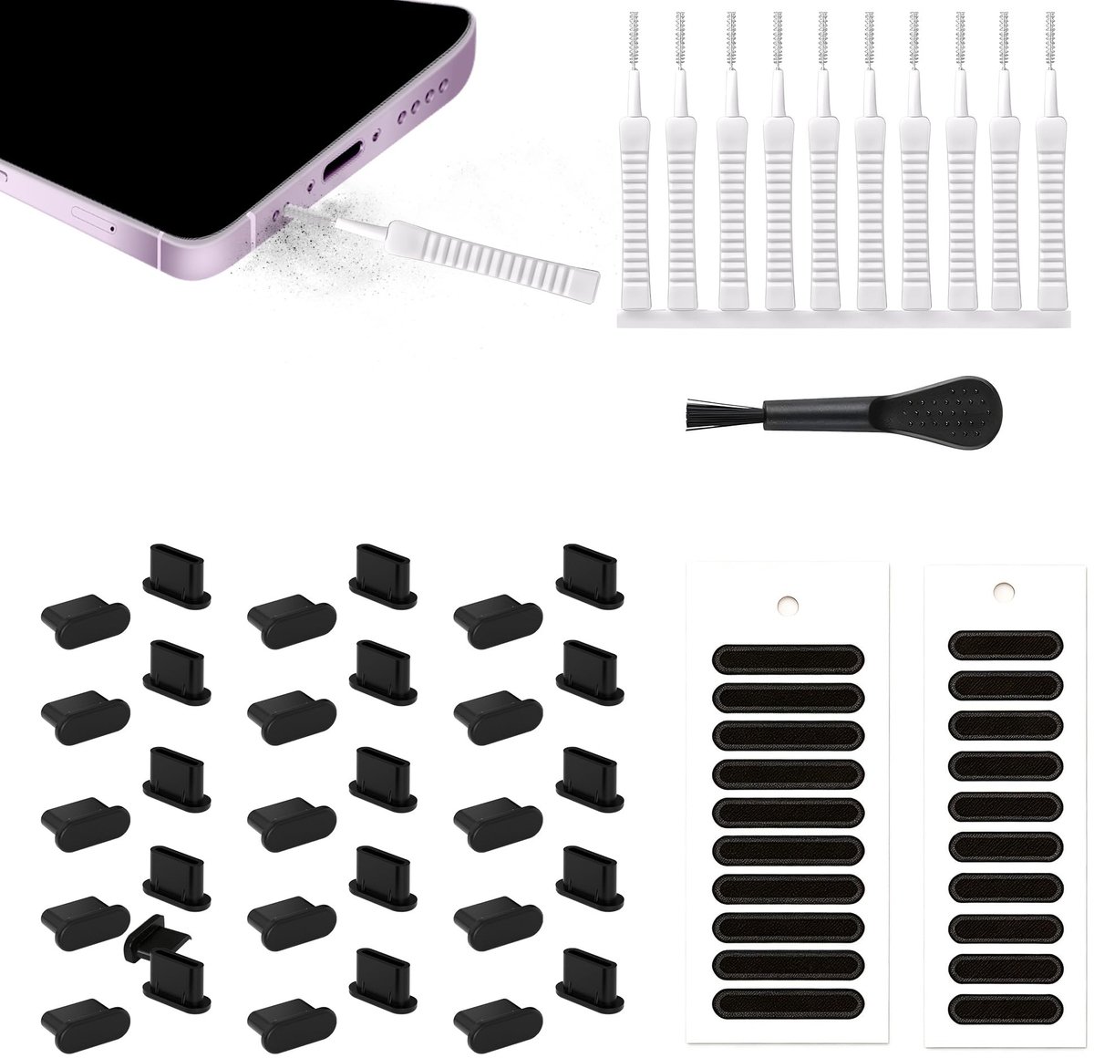 Elzusha - Set van 30 USB-C Beschermcaps met Schoonmaakaccessoires