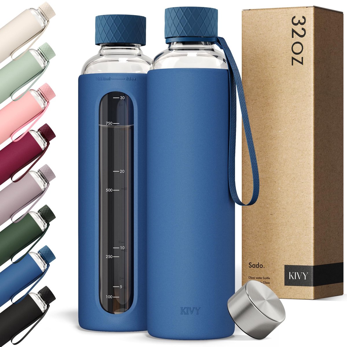 Elzusha - Glas Waterfles met Siliconen Sleeve - 32 oz