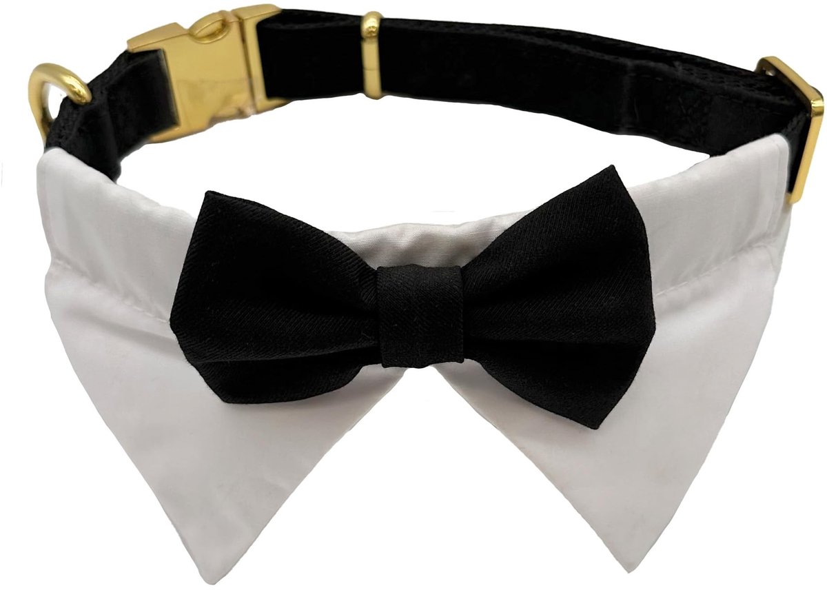 Elzusha - Hondenhalsband Tuxedo met Strikje - Verstelbaar - M/32-50 cm - Zwart