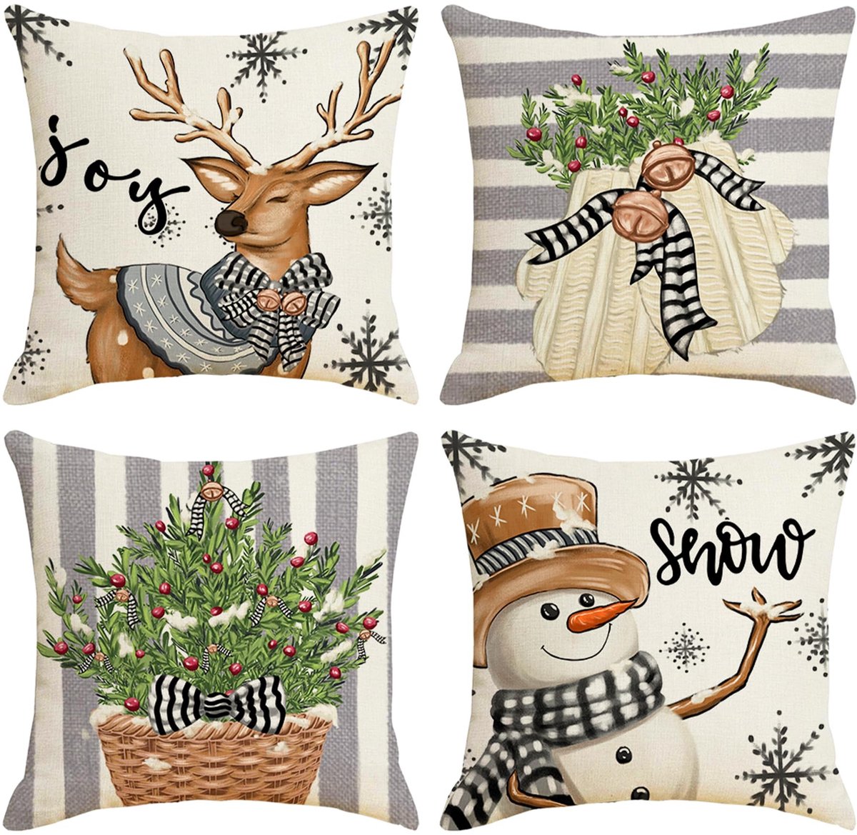 Elzusha - Kussensloop Set van 4 - Kerstdecoratie 50 x 50 cm