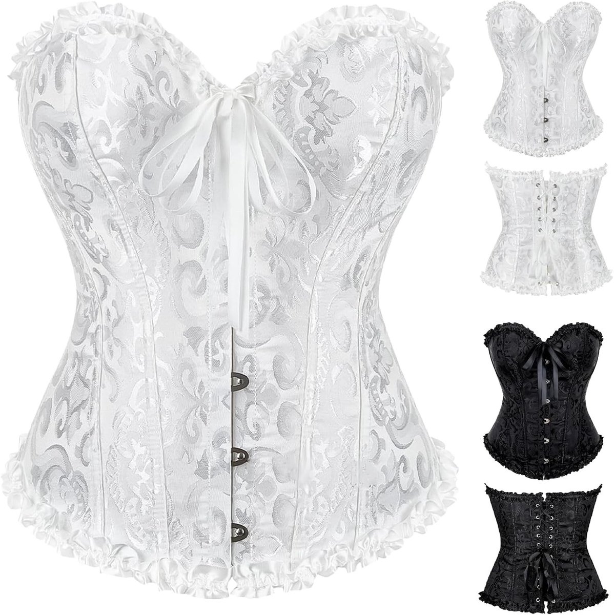 Sexy Burlesque Overbust Corset Bustier voor Vrouwen - Vintage Gothic Zwart voor Halloween en Feestjes