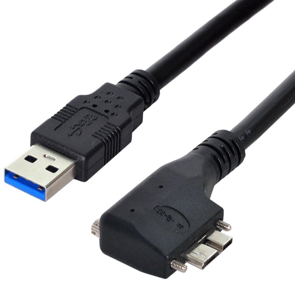 Micro USB 3.0 Kabel 90 Graden Hoek voor Dataoverdracht - Verlengkabel met Bevestigingsschroeven - 3 Meter Lange Verbinding
