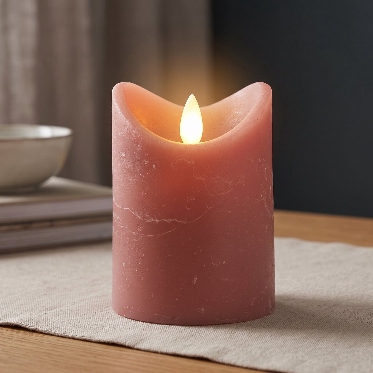 Cheqo® LED Kaars Roze 10 cm - Stompkaars met Bewegende Vlam - Sfeerkaars op Batterijen - Vlamloze Kaars - Nepkaars - Elektrische Kaars - Rustieke Wax Kaars - Kaars voor Binnen - Tafeldecoratie voor Kerst - Sfeerverlichting - Woondecoratie