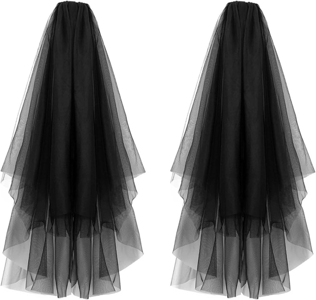 2 Stuks Zwarte Bruidssluier voor Halloween Kostuum, Bachelorette Party en Bruiloft Accessoire met Kam, Perfect voor Feestjes en Themadagen