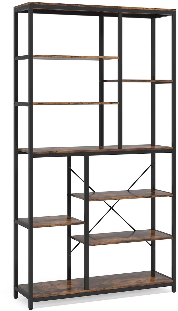 Mura Boekenkast - Opbergkast - Boekenrek - Vakkenkast - Boekenplank - 9 Etages Opbergruimte - Metaal - 200cm Hoogte - Bruin