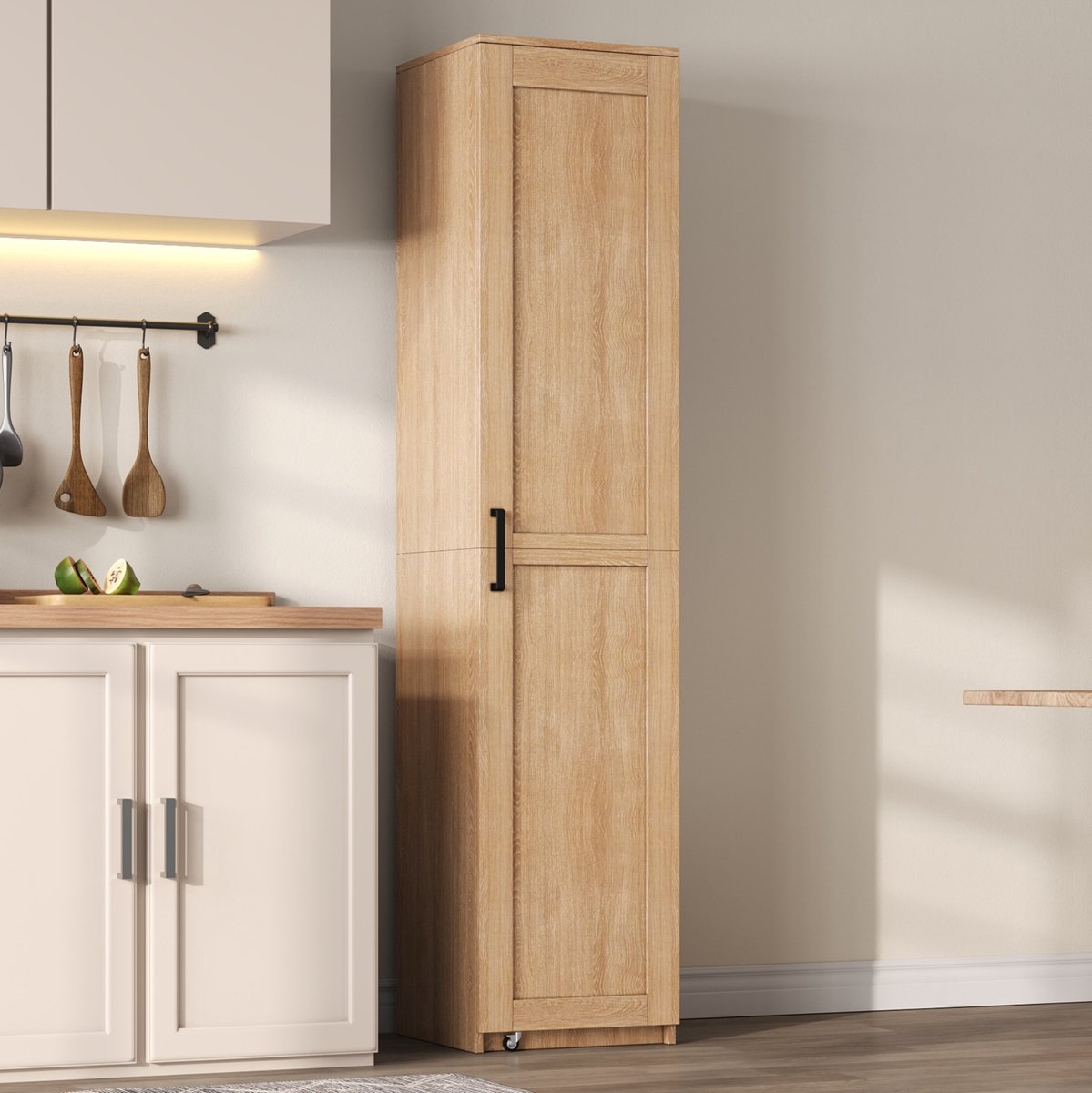 REDOM - Keukenkast - Verstelbare legplanken - Deuropbergvakken - Kantelbeveiliging - Keuken en badkamer - MDF - Natuurlijk - 40 x 40 x 183 cm