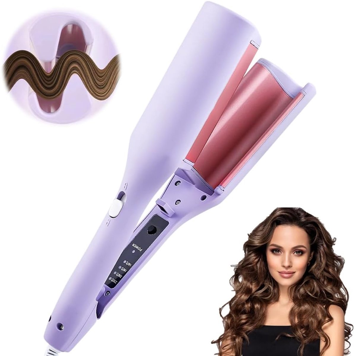 32 mm Beach Waves Krultang Paars– 4 Warmtestanden, Compact Reismodel
