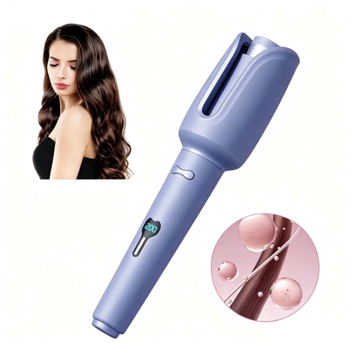 Automatische Krultang Paars, Keramische Haarstyler met Snelle Verwarming, Hittebestendige Behuizing, 4 Instelbare Temperatuurstanden voor Salonkrullen Thuis