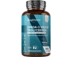WeightWorld Omega 3 Visolie - 2000 mg - 600 mg EPA & 400 mg DHA - Natuurlijke vorm - Hoge opname - Gemaakt in de EU