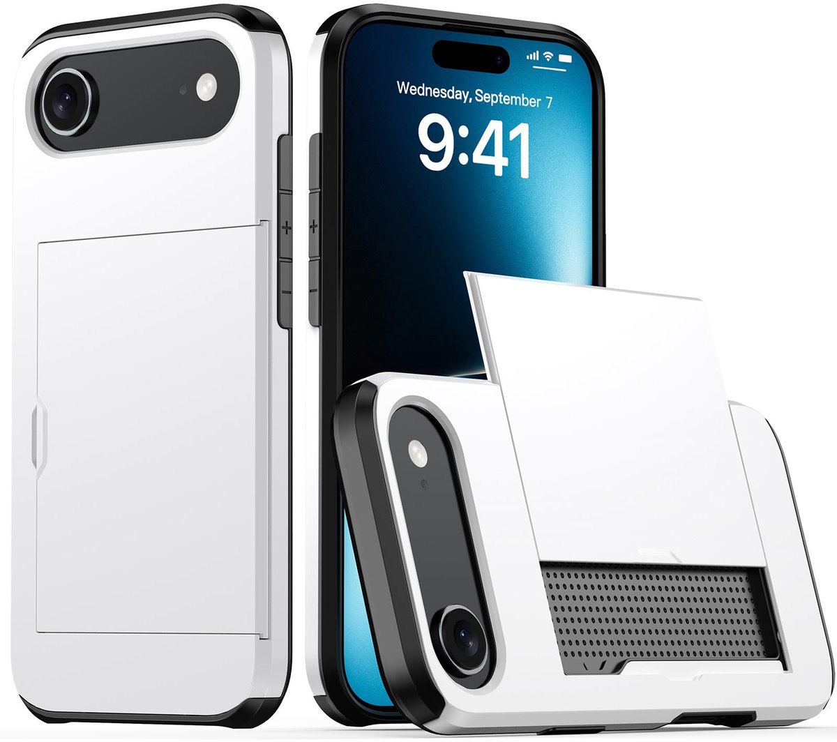 Shockproof Armor Case voor de Apple iPhone Air met Kaartslot - Wit
