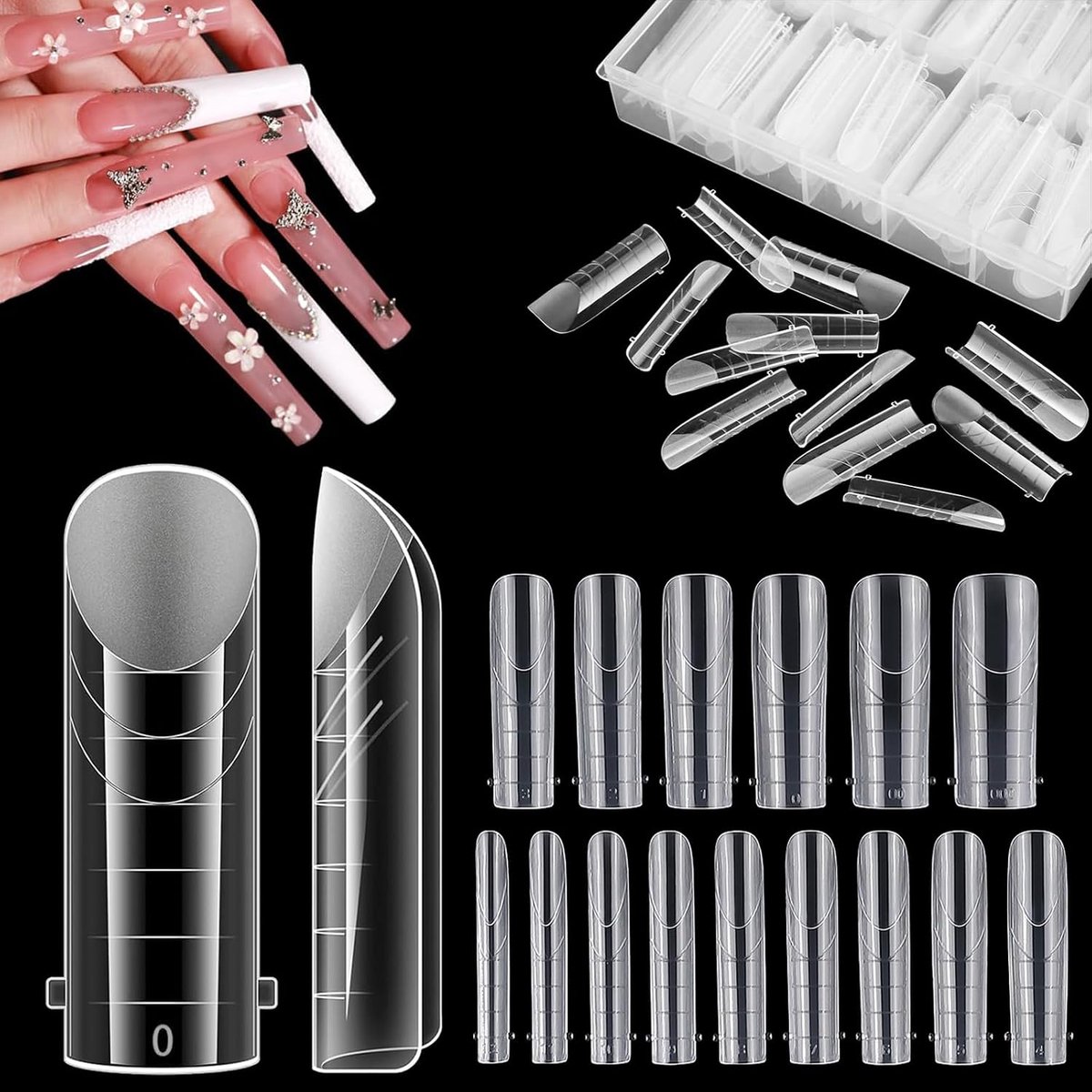 150 Pieces Double Nail Shapes Clear Nail Shapes Set Double Nail Shapes 15 Sizes Clear Scale Tips for Nail Extension - ShopVlot