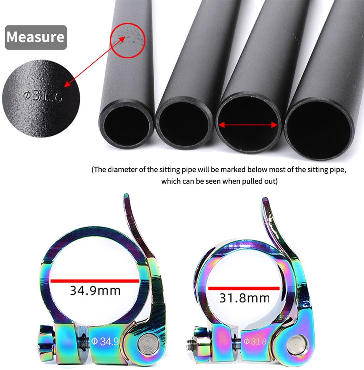 Fiets Quick Release SeatPost Klem 31.8 34.9mm Seat Post Clamp MTB Road Fiets Seat Tube Mount Clip Rainbow Cycling ShopVlot