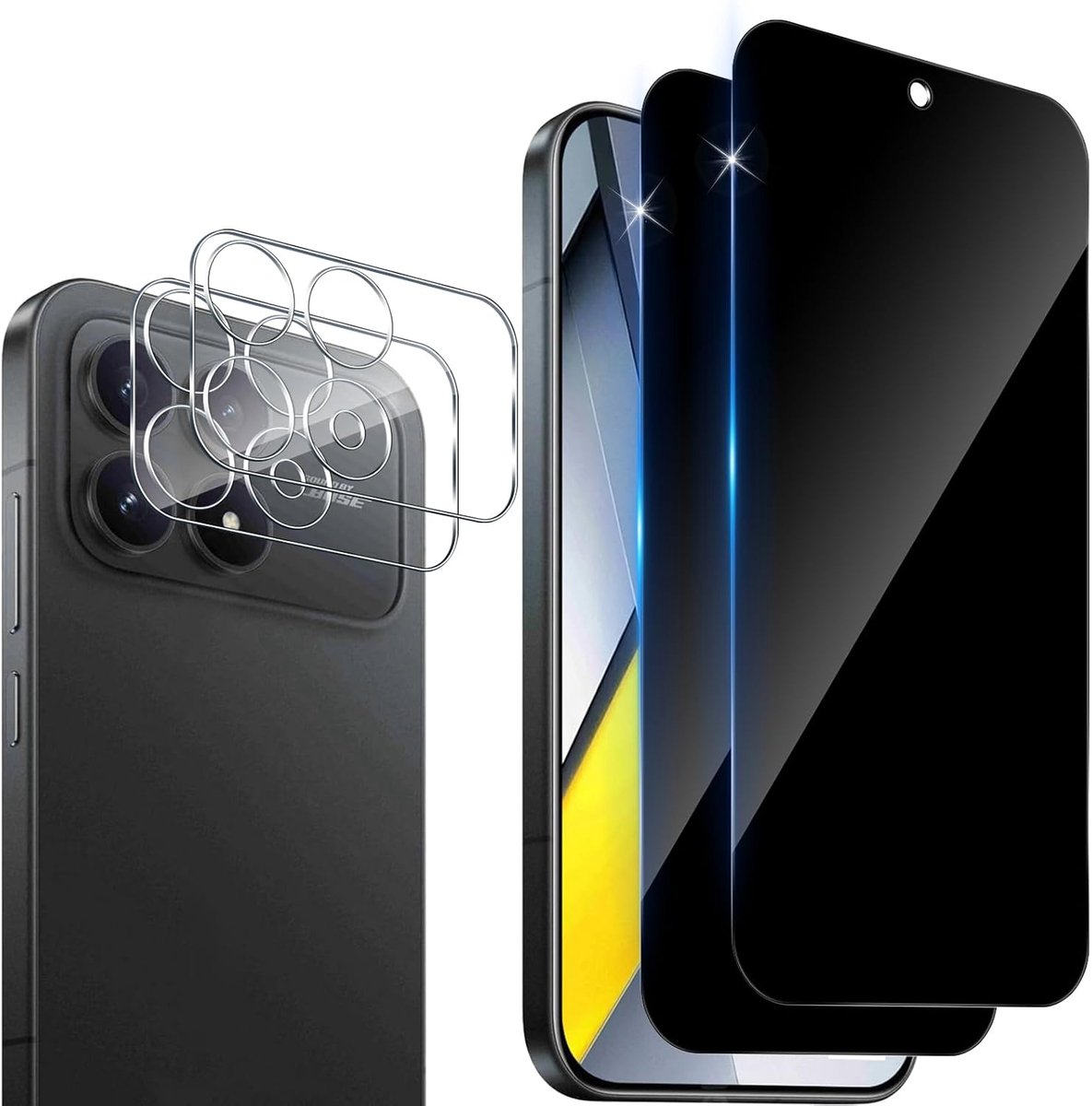 Inkijkbescherming voor Xiaomi Poco F8 Pro pantserglas, 2 stuks privacyfolie, 2 stuks camerabescherming, 9H hardheid, privacy-folie, krasbestendig, anti-spy gehard glas, displaybescherming