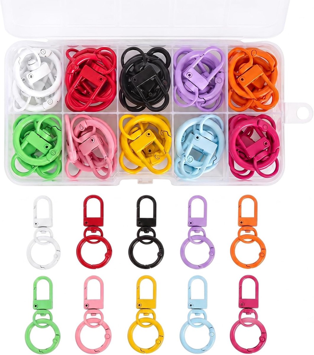 Sleutelhanger mini-karabijnhaakset, karabijnhaken klein & sleutelringen kleurrijk, 30 stuks mini-karabijnhaak - ShopVlot