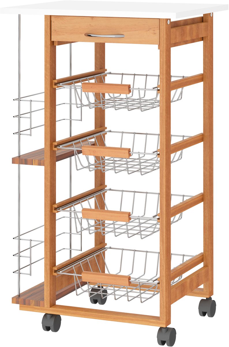 Keukenwagen - Mobiele opbergwagen met praktische vakken voor keuken, badkamer en woonkamer - model 147