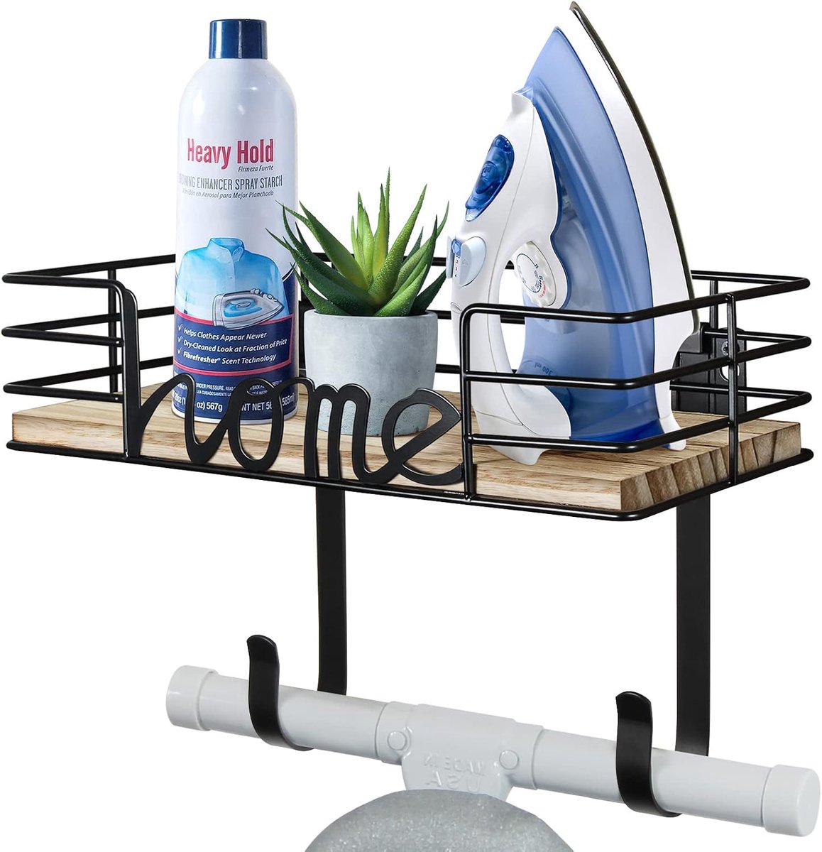 TJ.MOREE Ironing Board Hanger Wall Holder - Laundry Room Iron and Ironing Board Holder with Large Storage Wooden Base - ShopVlot
