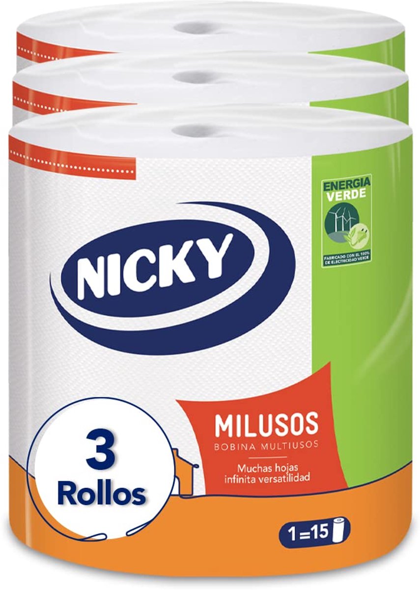 Nicky Miluso Keukenpapier, 3 rollen, 2-laags, 535 vellen per rol, super absorberend en robuust, 100% - ShopVlot