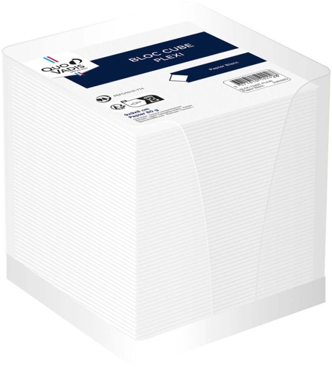 QUO VADIS zettelbox, 100×100×95 mm, transparant/wit, 655 vel
