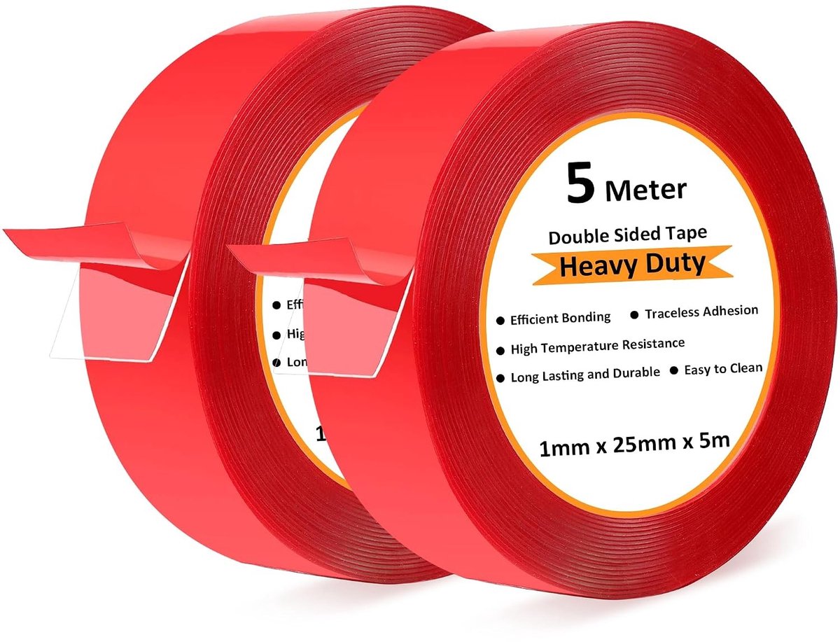 Verwijderbare en extra sterke dubbelzijdige tape, transparant, waterproof, 5 m lang, 25 mm breed, ideaal voor knutselen en DIY-projecten