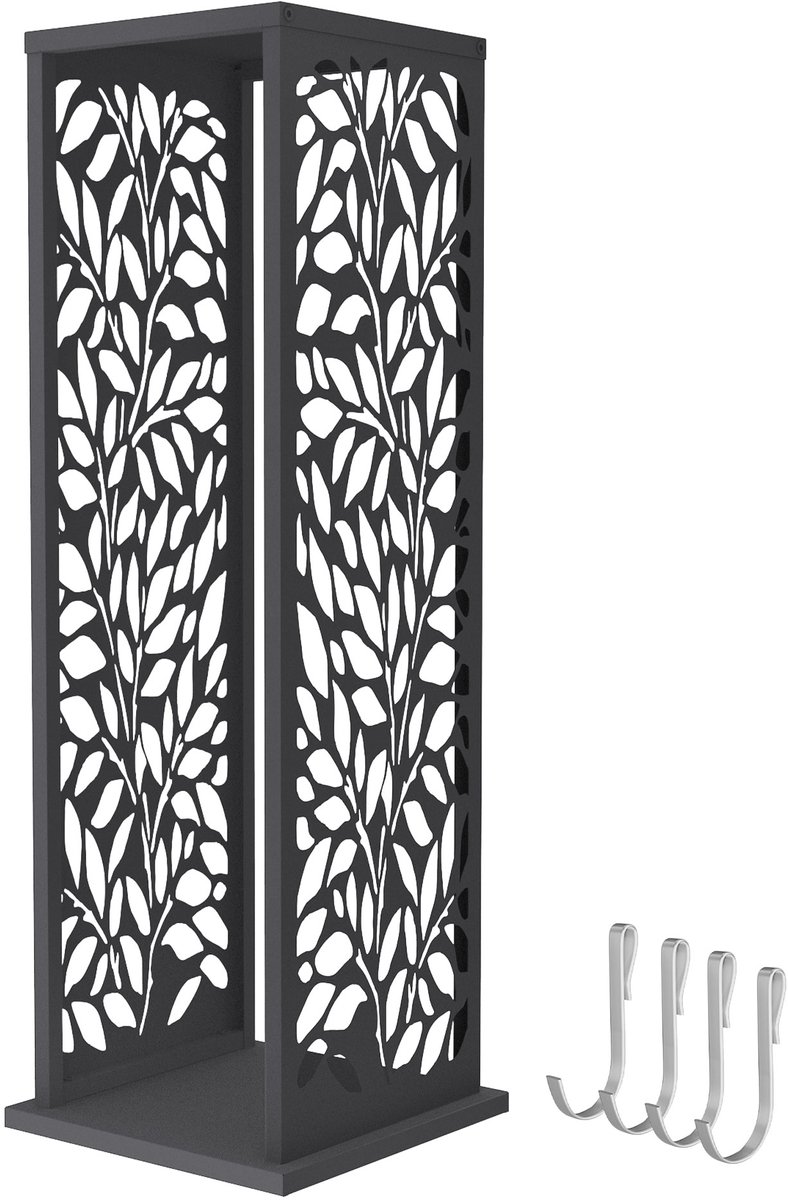 ML-Design Brandhoutrek metaal met 4 haken, haardhoutrek van gepoedercoat staal, stalen kachelhoutrek met verstelbare vloerbeschermers voor binnen en buiten, weerbestendig verzinkt staal, opslag voor haardhout en briketten, met decoratief bladmotief