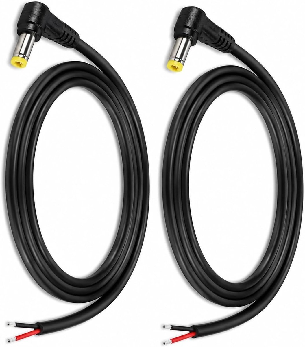 Set van 2 DC-kabels 1m 18AWG, Male naar Blote Draad, Geschikt voor LED, CCTV en DVR Voeding