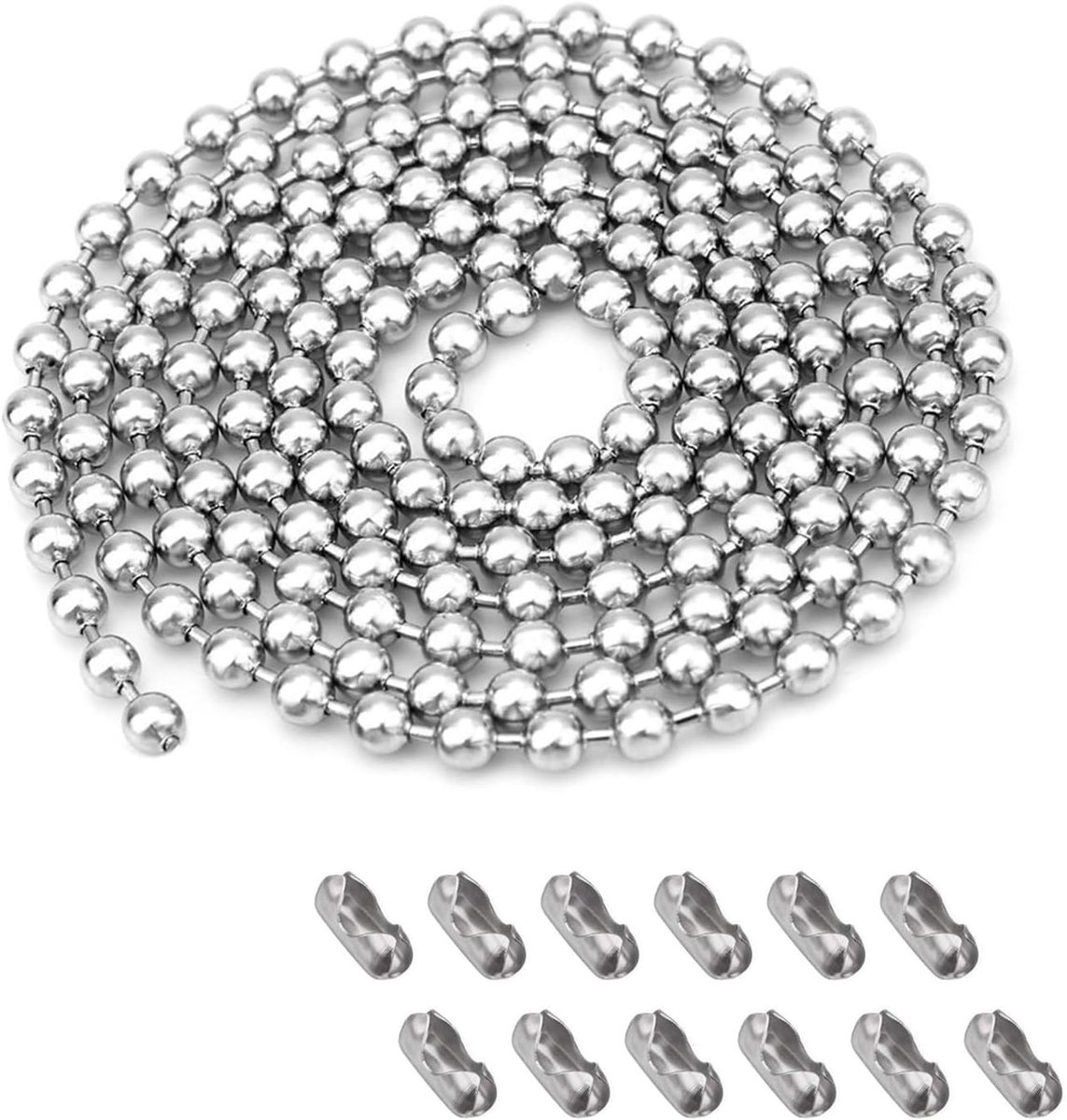 Ball Chain 5 m 0.5 cm RVS Ketting met 12 Verbindingen voor Beads en Parels - Zilverkleurig Accessoire