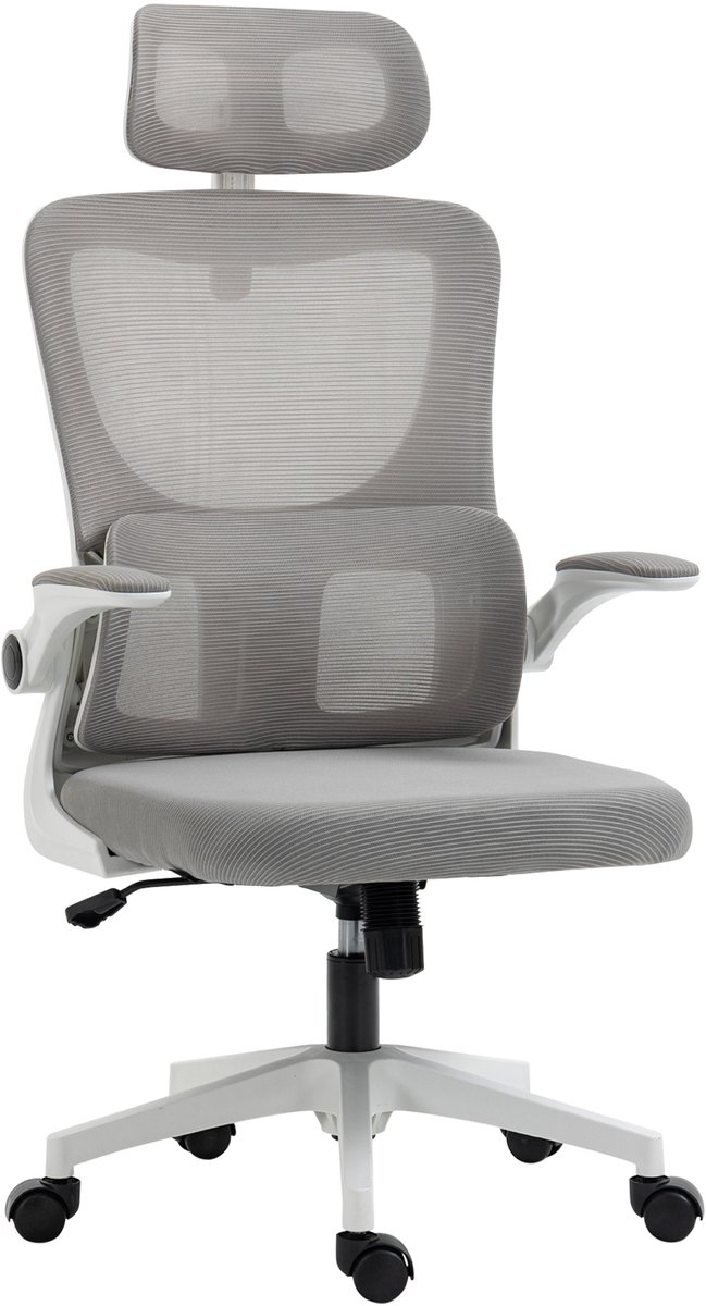 Bureaustoel 60×59×114-122cm grijs metalen steun, computerstoel, bureaustoel, studeerstoeI, fauteuil, stoel, eenvoudig design, stabiel en duurzaam, praktisch en mooi, voor kantoor en studeerkamer