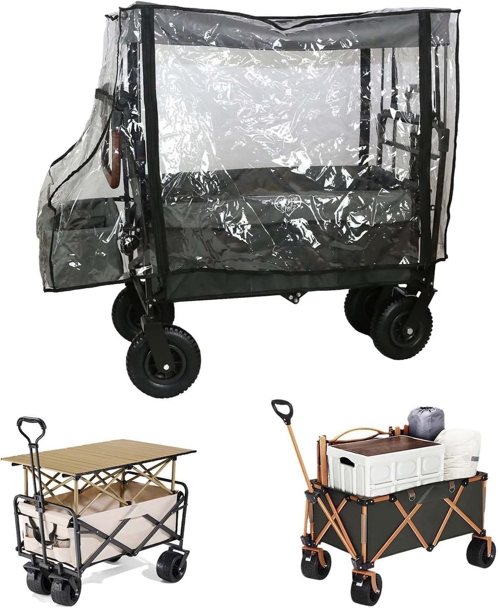 Multifunctionele regenbescherming voor bolderkar, transparant, 110 x 91 x 74 cm.