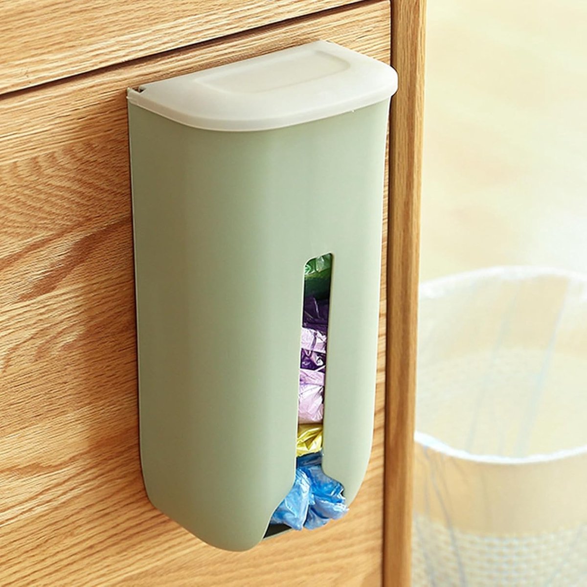 Praktische Tasdispenser voor Eenvoudige Installatie en Opberging van Plastic Tassen in Nordic Groen