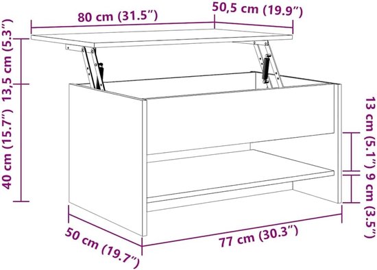 Hout Optilbaar ontwerp Verborgen vak 80x50x41.5 cm bruin eikenkleur — afbeelding 2