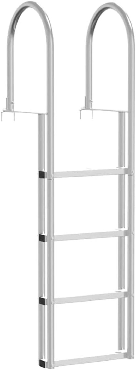 Dockladder met 4 treden voor bootbrug, 162 cm, aluminium badladder, antislip trap voor aanbouwplaatsen, zilver, stabiele instap voor boten