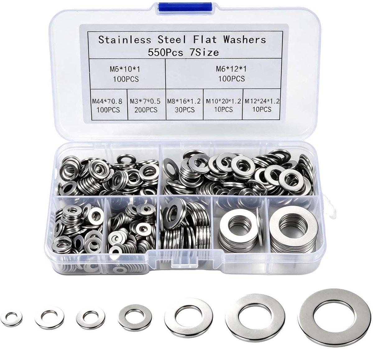 550 stuks sluitringen roestvrij staal 304, 7 maten M3 M4 M5 M6 M8 M8 M10 - ShopVlot