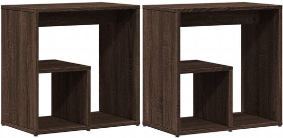 Bijzettafels 2 stuks. Bruin eiken 50x30x50 cm houtmateriaal met robuust tafelblad en voldoende opbergruimte voor woonkamer — afbeelding 2