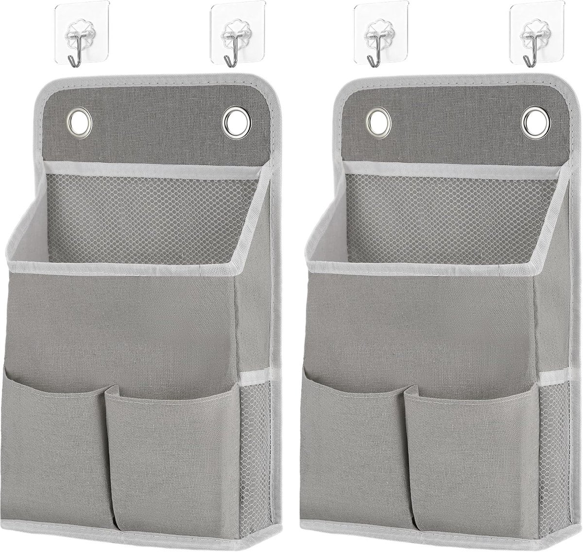 2 stuks Hangorganizer, Linnen, Grijs, met 8 Haken - ShopVlot