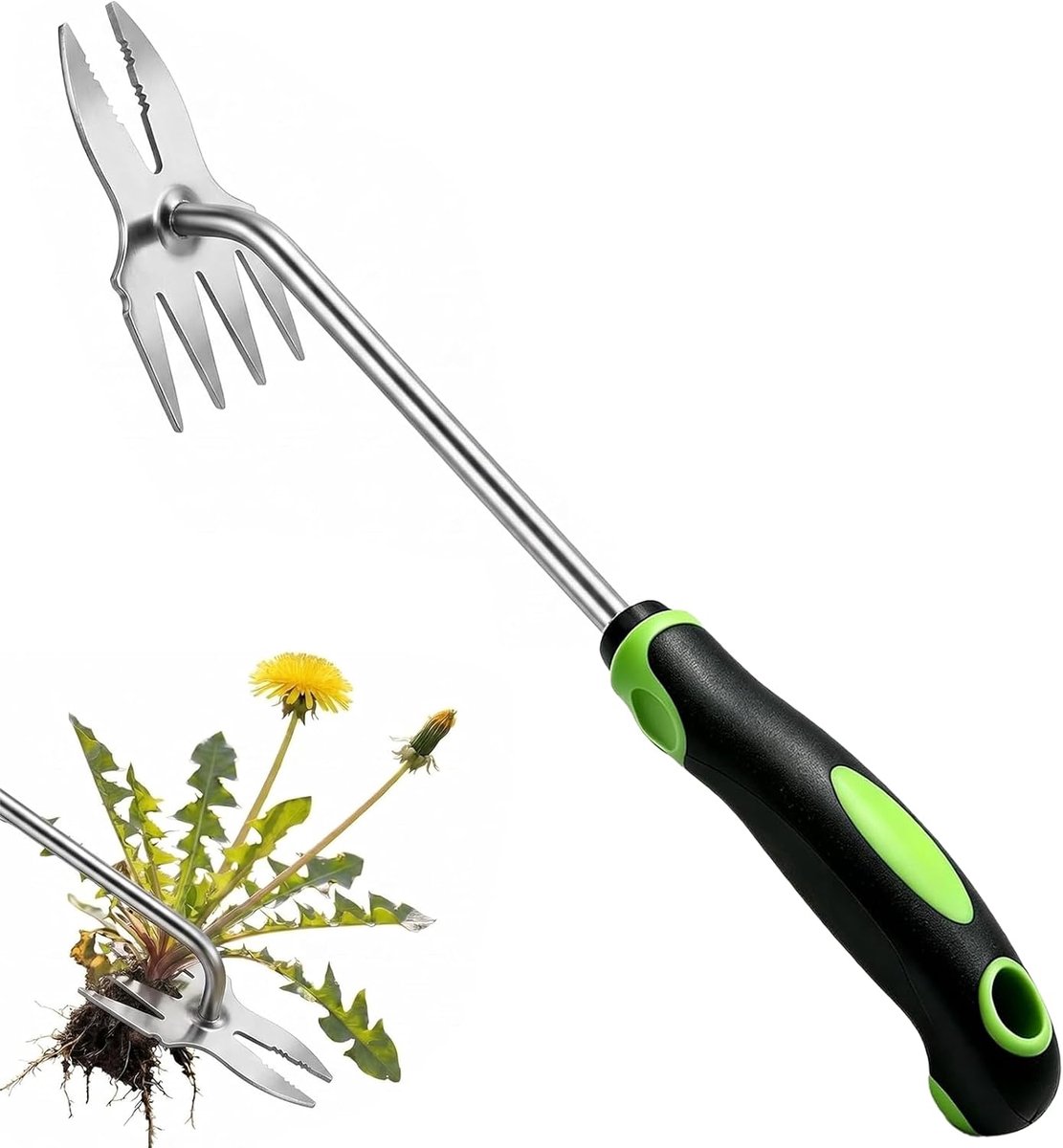 2-in-1 onkruidtrekker van roestvrij staal - onkruidgereedschap - groen - Handmatige onkruidverwijderaar - ergonomische - Tuinonderhoud & Opruiming - Tuingereedschap - voor gazon, tuin en erf
